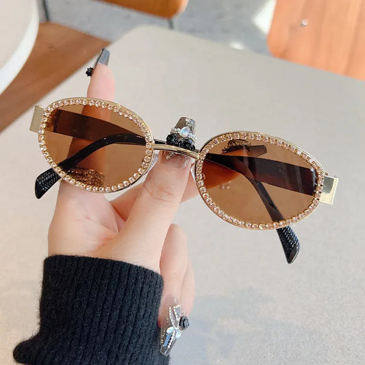 Rebellious Gal Rhinestone Oval Sunglasses