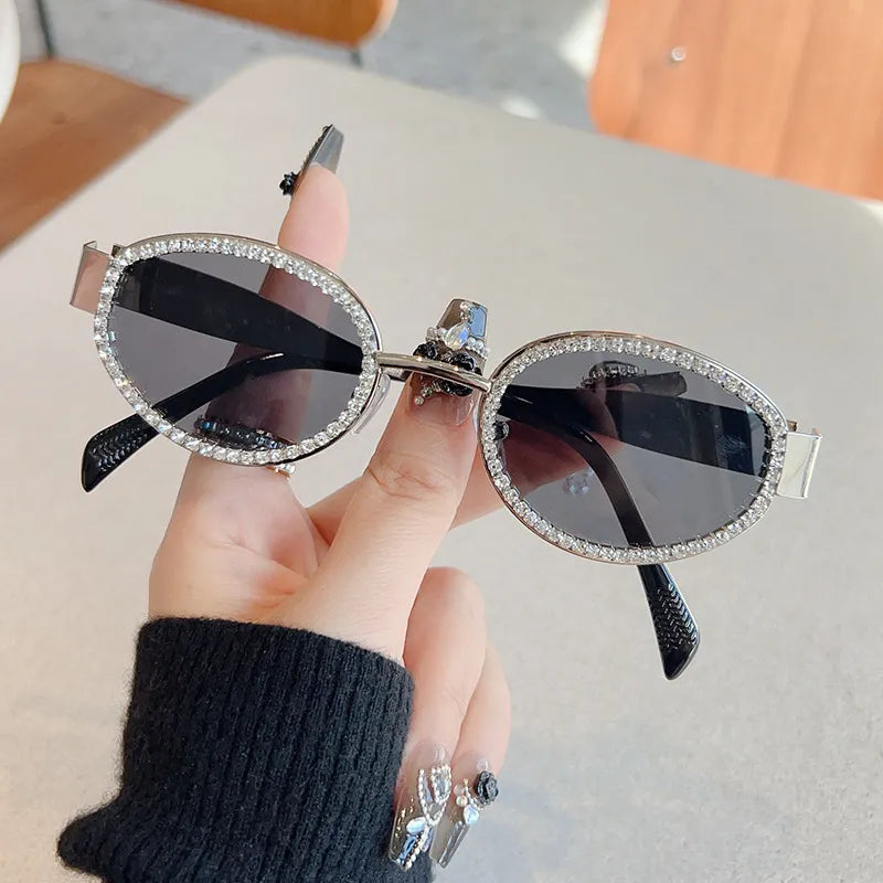 Rebellious Gal Rhinestone Oval Sunglasses