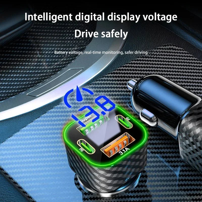 Lenovo SUPER FAST Car Charger 380W 4 in 1 USB Cigarette Lighter Adapter with QC3.0 All Cars Trucks SUV Universal Power Charging