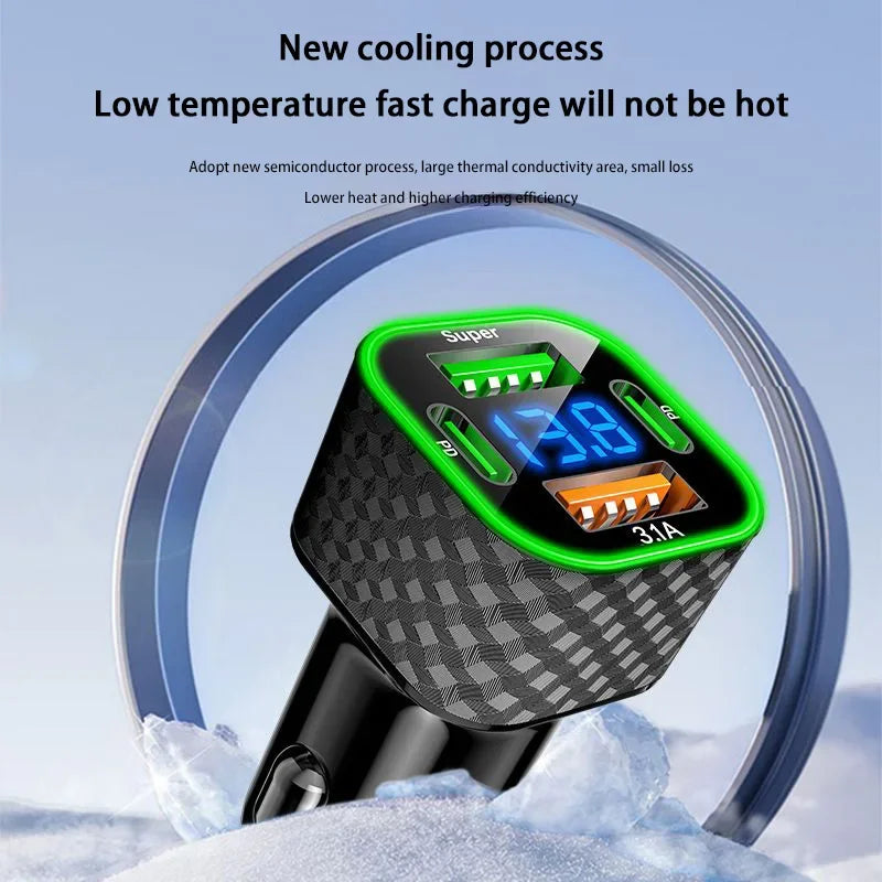 Lenovo SUPER FAST Car Charger 380W 4 in 1 USB Cigarette Lighter Adapter with QC3.0 All Cars Trucks SUV Universal Power Charging