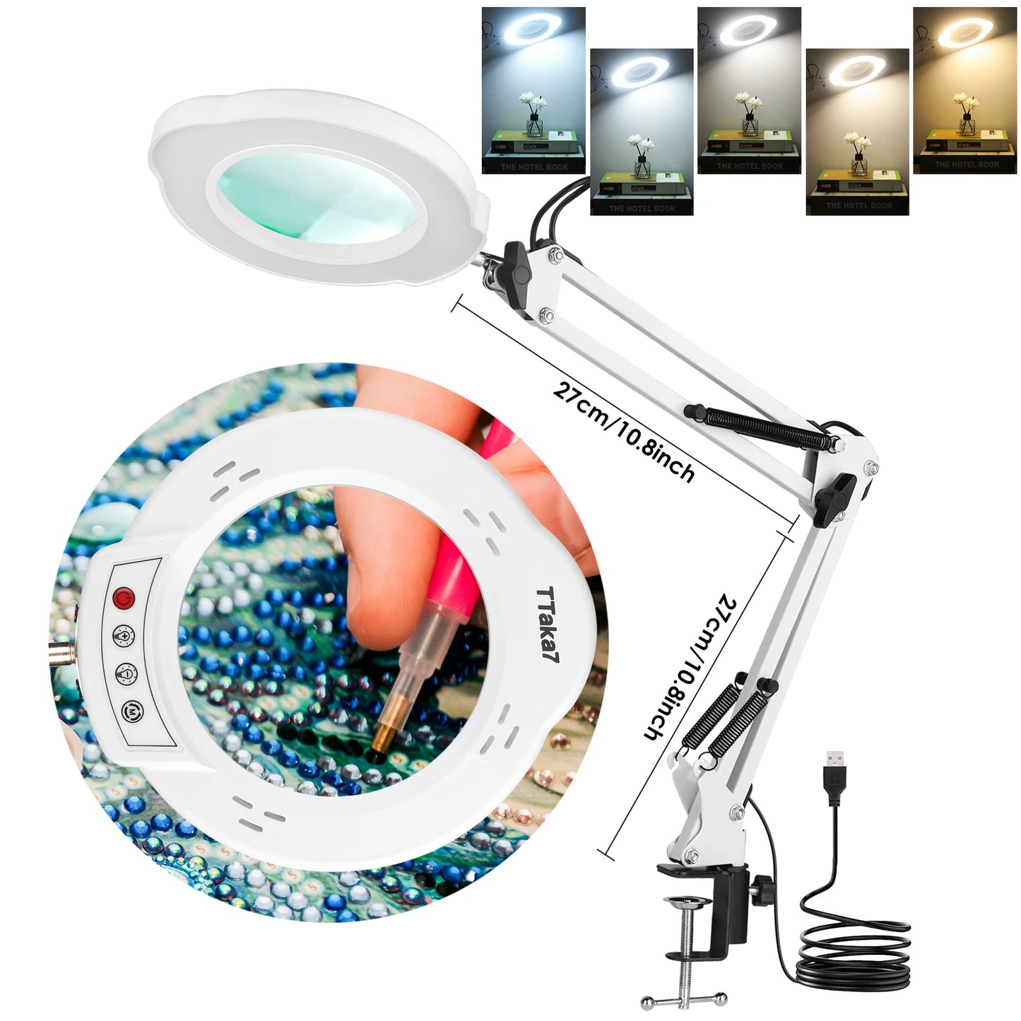 72LED 8X/10X NEW Illuminated Magnifier USB 3 Colors LED Magnifying Glass For Skincare Beauty/Table Lamp/Soldering Iron Repair