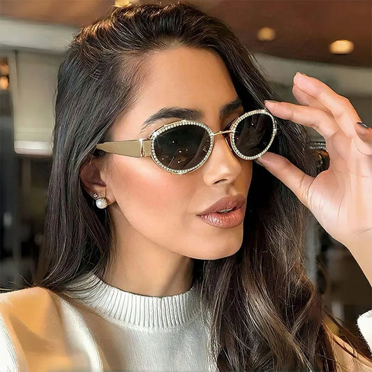 Rebellious Gal Rhinestone Oval Sunglasses