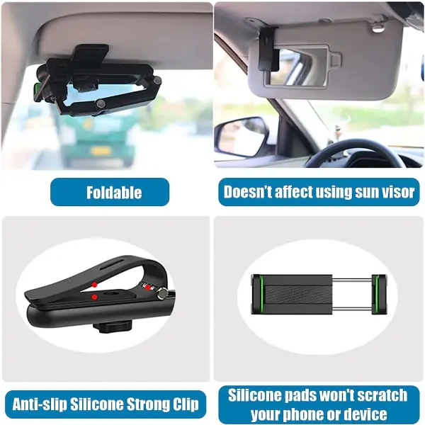 Sun Visor Phone Holder Black 360 Rotating Navigation Mount